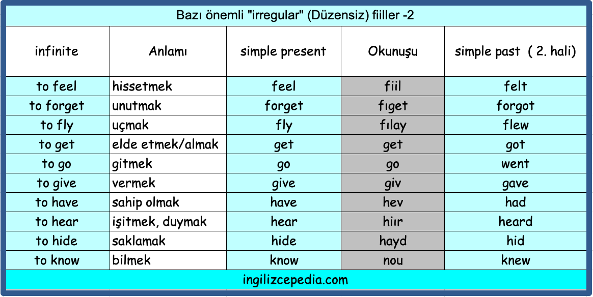 ingilizce fiillerin 2 ve 3 halleri pdf